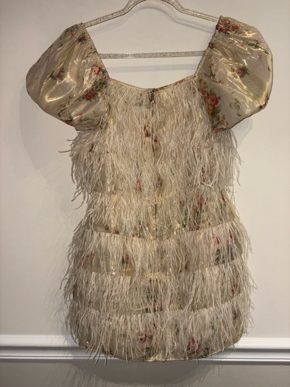 LoveShackFancy Beryl Feather Mini Dress in Golden Fog Size 0 - Picture 15 of 15
